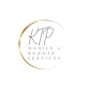 Gray lettering for logo that says KTP mobile and remote services surrounded by a golden half circle. Links to landing/home page